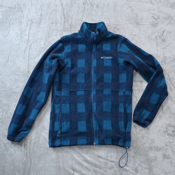 Columbia Other - Columbia Mens Fleece Jacket Casual Drawstring Waist Zip Up Checkered Blue